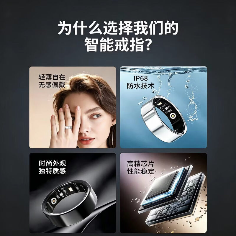 2026 New Light Luxury Smart Ring Titanium Alloy Non-sensory Wearable IP68 Waterproof Sleep Heart Rate Blood Oxygen Saturation Monitoring Running Fitness Multi-Sport Record Health Ring