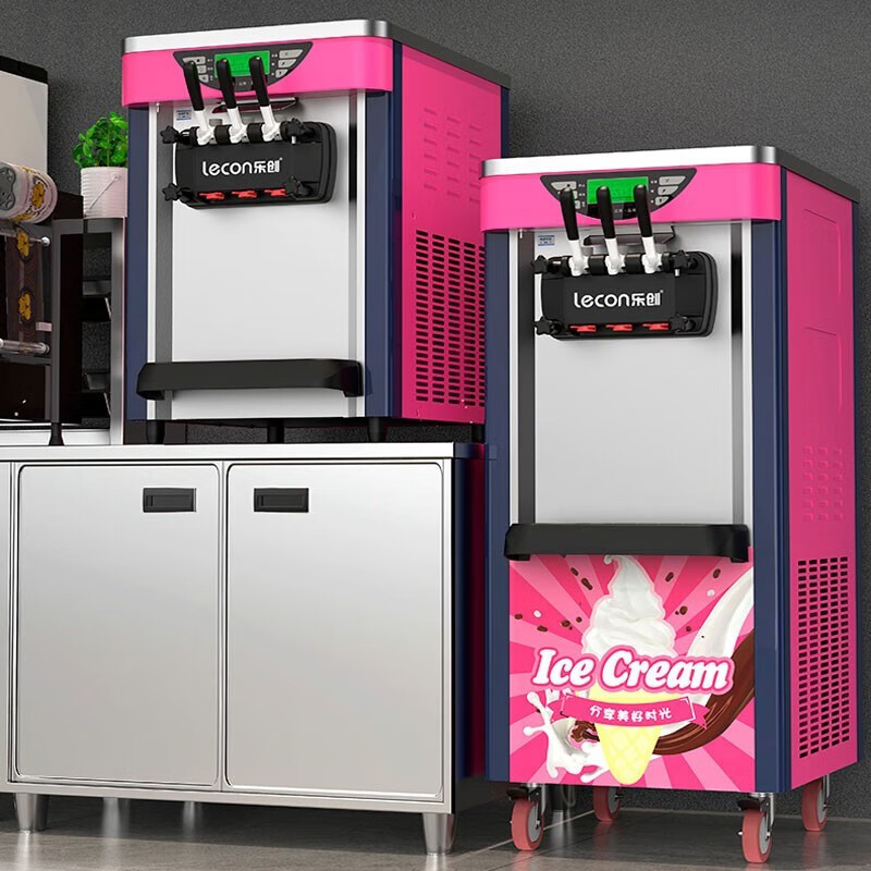 Lecon ice cream machine commercial desktop vertical soft ice cream machine automatic cleaning stainless steel ice cream machine sundae cone machine desktop economical model-21L/H output