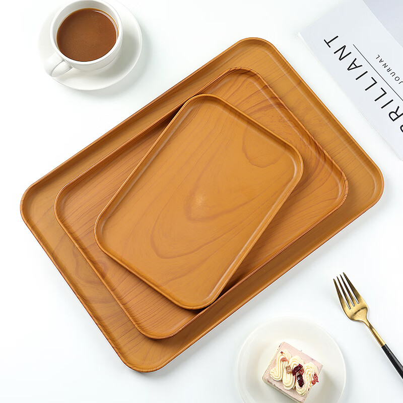 Baijie rectangular tray Japanese tea tray home living room water cup tea cup tray fruit tray imitation wood grain tray medium size