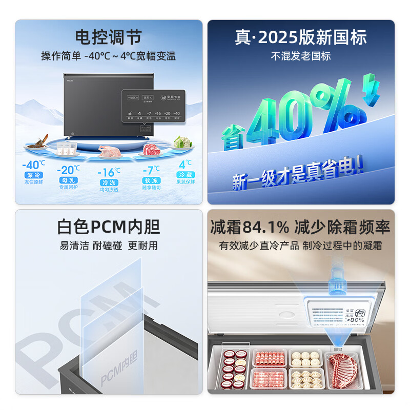 Meiling 300L single temperature freezer household freezer frost reduction frequency conversion-40C quick freezing electronic temperature control refrigeration and freezing new national standard first level energy efficiency BC/BD-300DTPC1 national subsidy