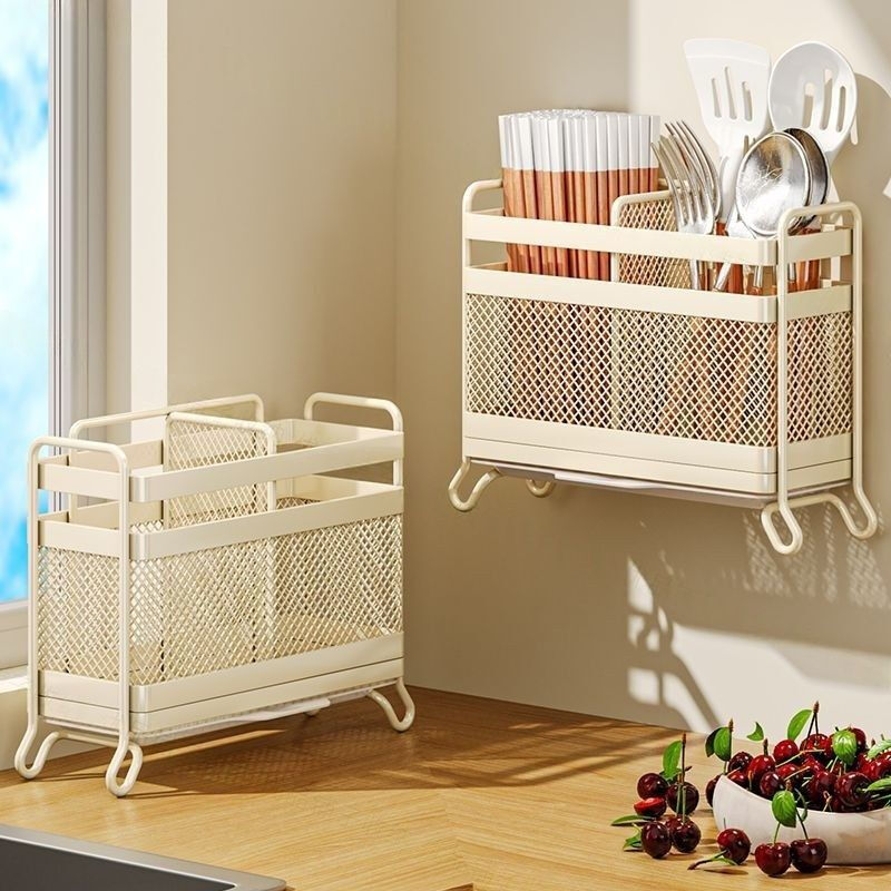 CRHMMFLF chopstick storage box kitchen chopstick cage wall-mounted chopstick cage household new spoon chopstick basket chopstick tube storage rack white new chopsticks do not leak countertop model 2 compartments
