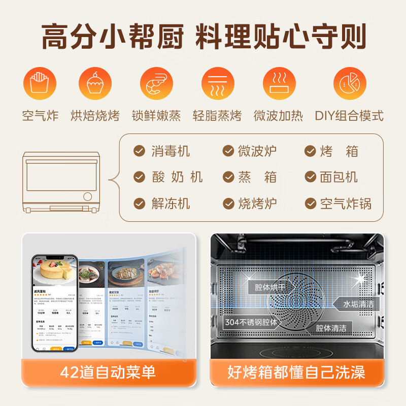 Midea national subsidy Xunwei pro micro-steamed, grilled and fried desktop all-in-one machine home desktop flat-panel frequency conversion microwave oven air frying steaming oven electric oven stainless steel liner G21