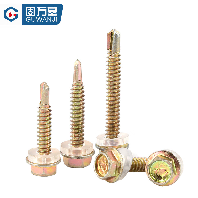 GUWANJI 304 stainless steel external hexagonal head drill tail 410 self-tapping screw drill iron color zinc self-drilling color steel tile dovetail wire M6.3x25 (20 pieces-304) with rubber ring
