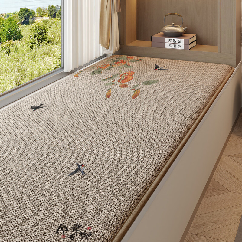 Di Zhuoyi New Chinese Style Linen Bay Window Mat Window Sill Mat Four Seasons High-end 2026 New Balcony Mat Customized Salima Memory Foam Bay Window Mat-2.5cm Thick Fuyan Wanshi Ruyi 80cm*210cm