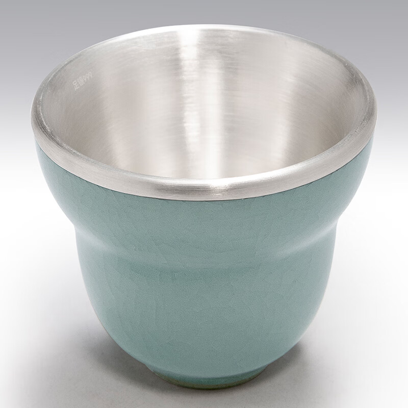 Guiyintang silver cup pure silver 999 ice cracked porcelain covered silver tea cup pure silver liner wine cup high-end tea set