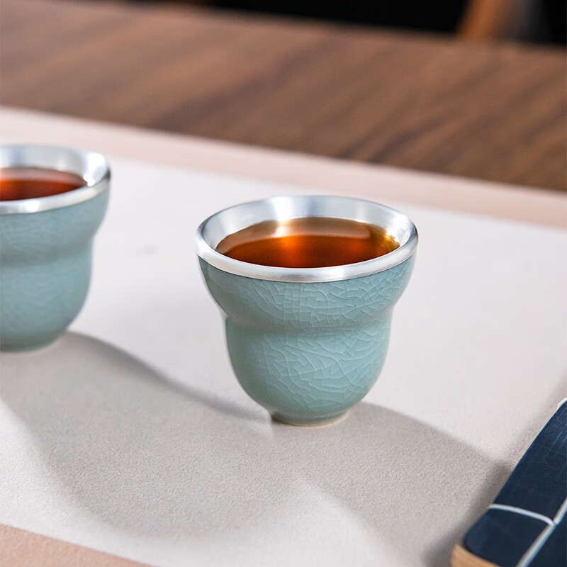 Guiyintang silver cup pure silver 999 ice cracked porcelain covered silver tea cup pure silver liner wine cup high-end tea set