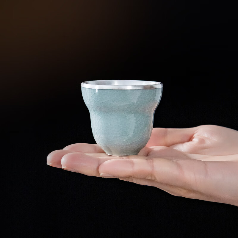 Guiyintang silver cup pure silver 999 ice cracked porcelain covered silver tea cup pure silver liner wine cup high-end tea set