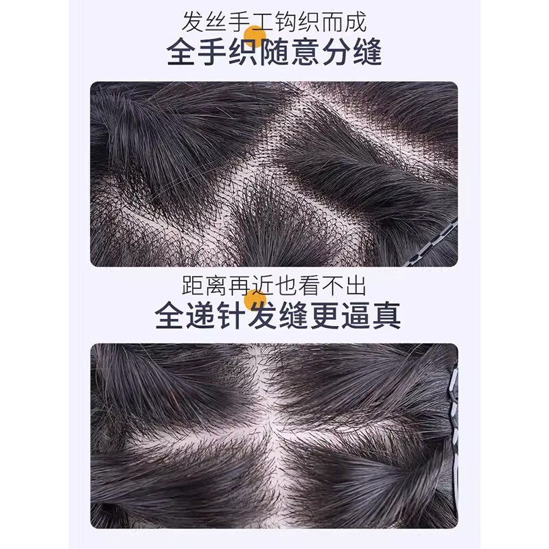 Hengfa Wig Piece Men's Wig Piece Top Covering White Hair Short Hair Wig Real Hair Fashion Seamless Top Hair Replacement Piece Fully Hand-woven (16*18) Ultrasonic Network