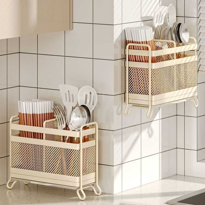 CRHMMFLF chopstick storage box kitchen chopstick cage wall-mounted chopstick cage household new spoon chopstick basket chopstick tube storage rack white new chopsticks do not leak countertop model 2 compartments