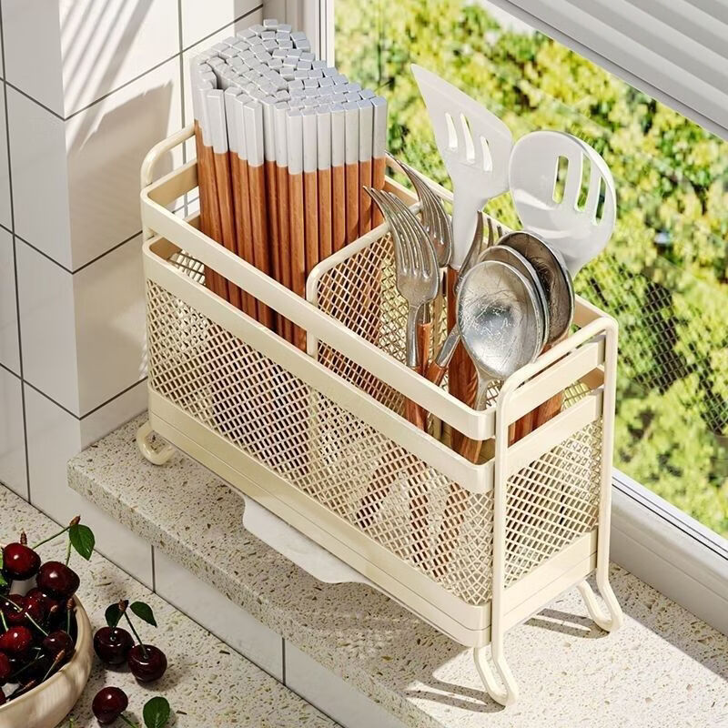 CRHMMFLF chopstick storage box kitchen chopstick cage wall-mounted chopstick cage household new spoon chopstick basket chopstick tube storage rack white new chopsticks do not leak countertop model 2 compartments