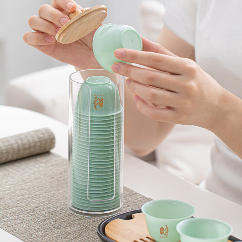 Jinpin Sam Emerald Green Disposable Kung Fu Tea Cup Thickened Anti-scald Tea Small Cup Business Hospitality Tea Cup Tea Set Tea Character Emerald Green Tea Cup 6 Bags 300 Pieces