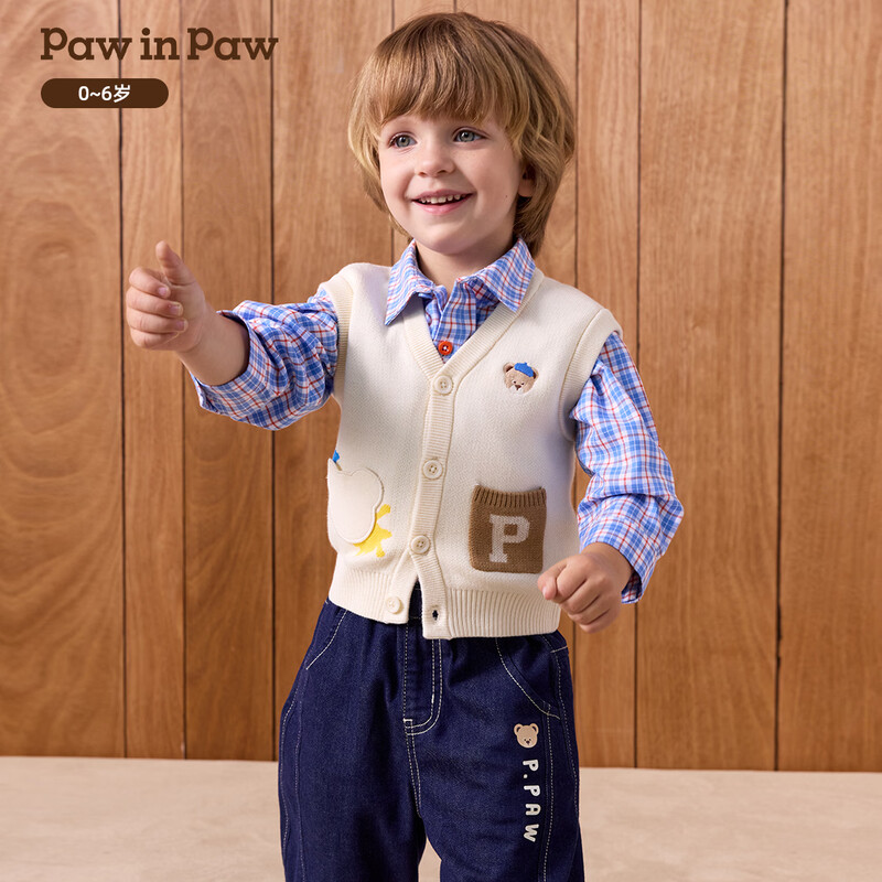 PawinPaw Cartoon Bear Children's Clothing 26th Autumn New Men's and Women's Cardigan Vest Pink Pink/25 110