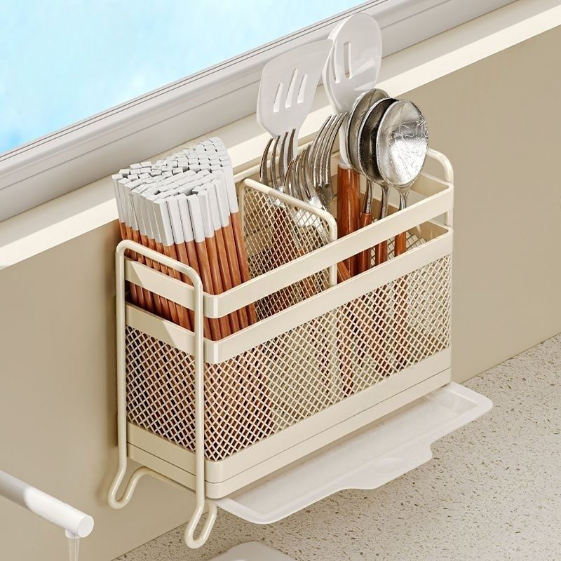 CRHMMFLF chopstick storage box kitchen chopstick cage wall-mounted chopstick cage household new spoon chopstick basket chopstick tube storage rack white new chopsticks do not leak countertop model 2 compartments