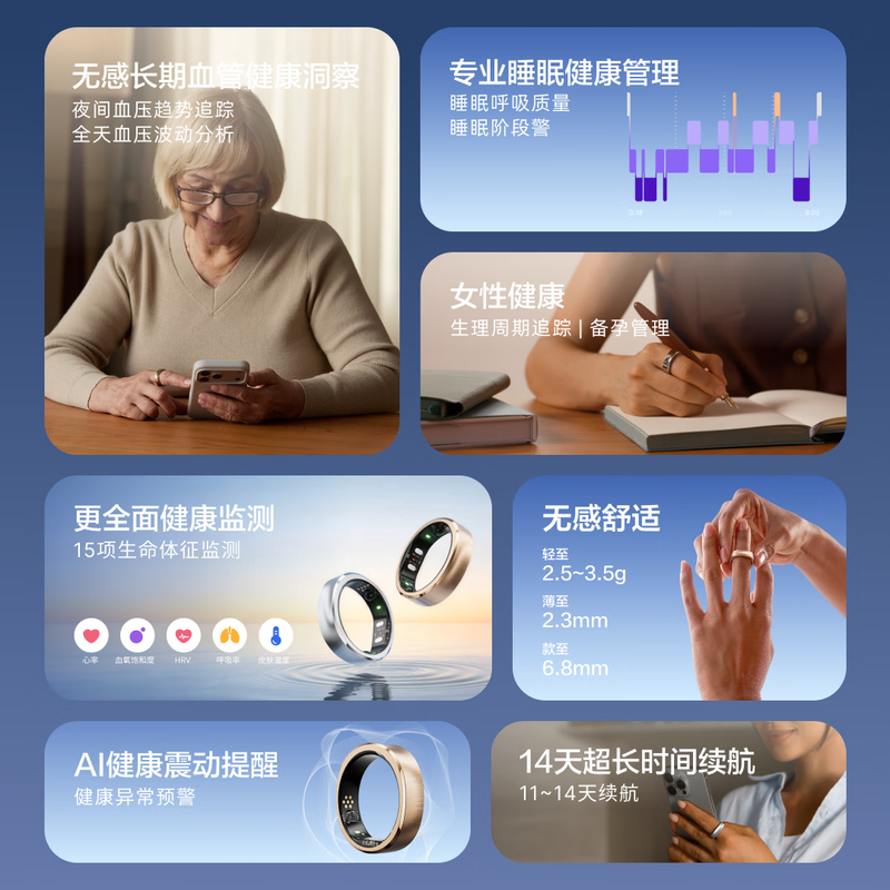 RingConn Gen 3 Smart Ring Sleep Monitoring Exercise Heart Rate Blood Oxygen Sleep Monitoring Blood Pressure Monitoring Vibration Reminder AI Health Ring Satin Silver No. 8