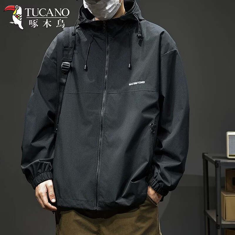 Woodpecker Outdoor Jacket Men's Jacket Spring Autumn Winter 2026 New American Casual Black Thickened Cotton Work Jacket Black-1 Spring and Autumn Regular L Recommended 130-145 catties
