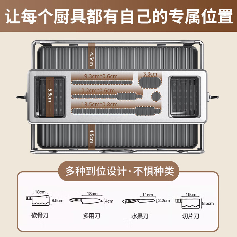 Midea kitchen knife holder storage rack multifunctional chopstick barrel for kitchen knives, cutting boards, integrated storage rack wall-mounted chopstick cage knife holder standard gun gray