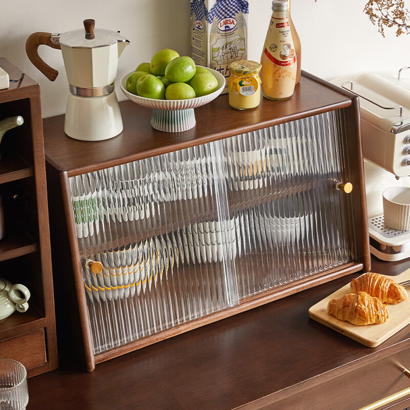 JIAYI solid wood desktop sideboard dining table countertop storage cabinet cup storage rack storage cabinet cupboard tea side cabinet storage cabinet 60cm sliding door walnut color