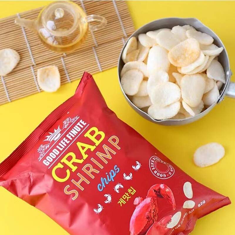 South Korea imported Qu Laifu shrimp chips garlic crab flavor shrimp chips puffed crispy snack snacks 2 bags of garlic shrimp chips + 1 bag of crab flavor shrimp chips