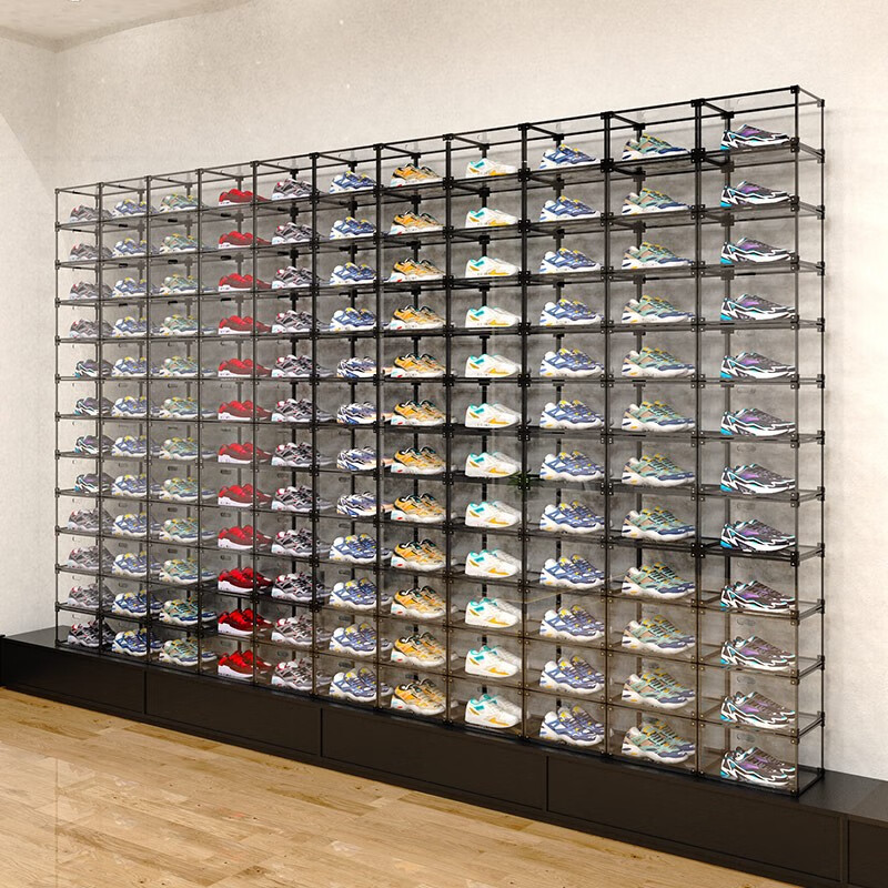 Shoe lover (shoe lover) shoe box storage box transparent acrylic aj sneaker collection shoe cabinet Internet celebrity custom shoe wall dustproof side opening shoe rack black frame (4 pieces) medium side opening (44 size high top)
