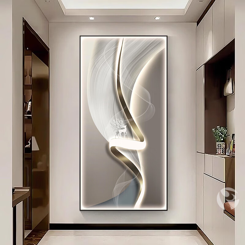 Mopai (Mopai) entrance hall decorative painting light luxury and high-end sense with LED light painting entrance corridor aisle hanging painting background wall painting Jiayouwanfu 80*160cm (LED light painting/remote charger type)