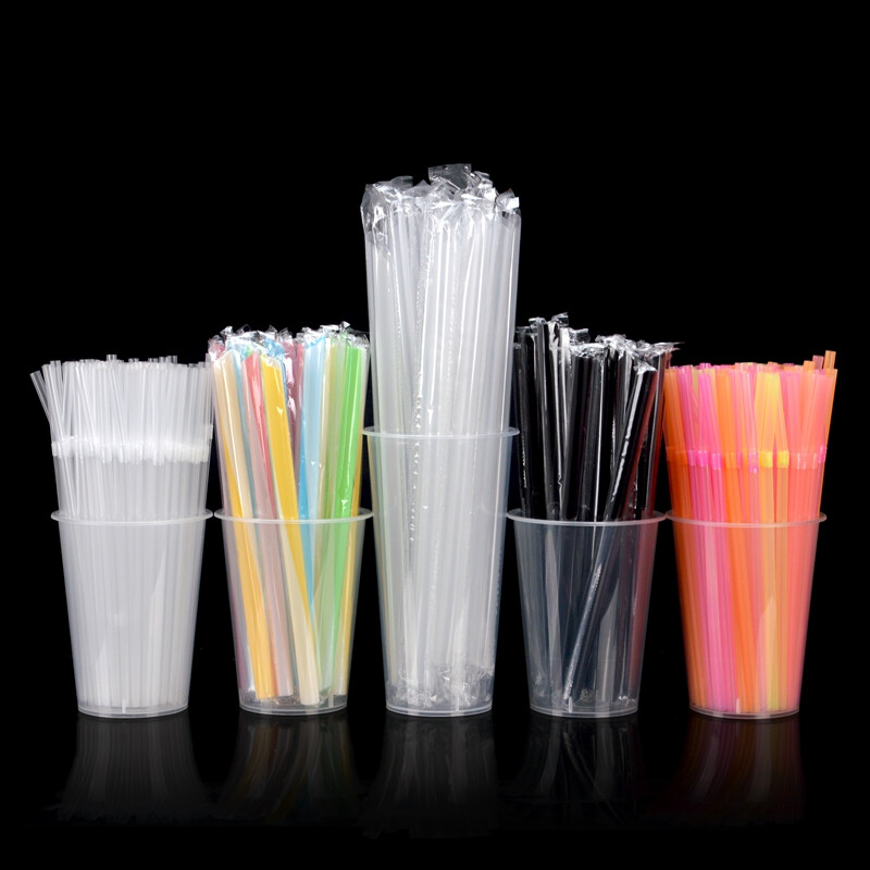 Petunia disposable straws paper straws plastic straws PLA straws milk tea straws juice drink straws art straws 100 pieces (19.5cm black single smoothie tube) straws