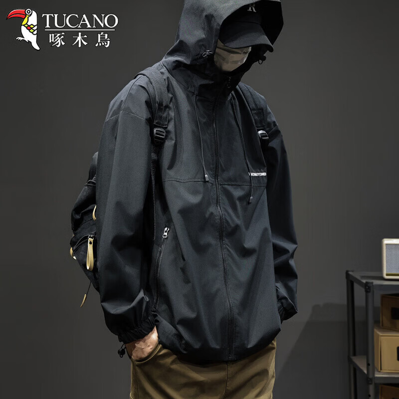 Woodpecker Outdoor Jacket Men's Jacket Spring Autumn Winter 2026 New American Casual Black Thickened Cotton Work Jacket Black-1 Spring and Autumn Regular L Recommended 130-145 catties