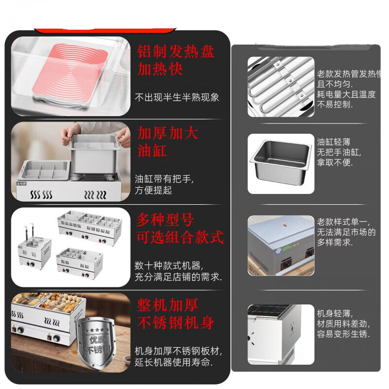 Shi Xishuo commercial nine-grid Guandong cooking pot, spicy hotpot, skewers and incense stall, double cylinder, 9 grids + double soup pool + dust cover