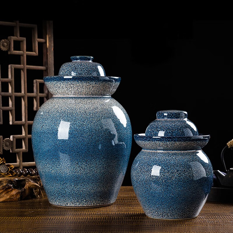Yayan Ceramics Jingdezhen Ceramic Pickle Jar Household Sauerkraut Jar Thickened Handmade Pickle Jar Pickled Salted Chicken and Duck Egg Jar (10 catties water capacity) 5L