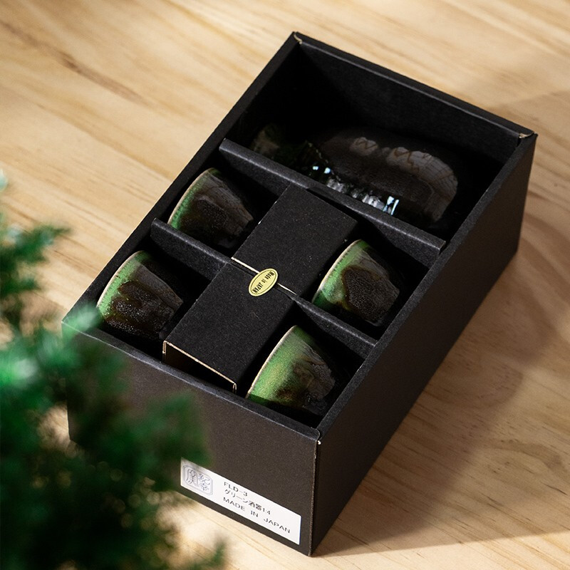 Mino Yaki Japanese-style sake wine set imported from Japan, one pot and four cups for household liquor ceramic wine pot gift set, one pot and four cups gift box set, blue