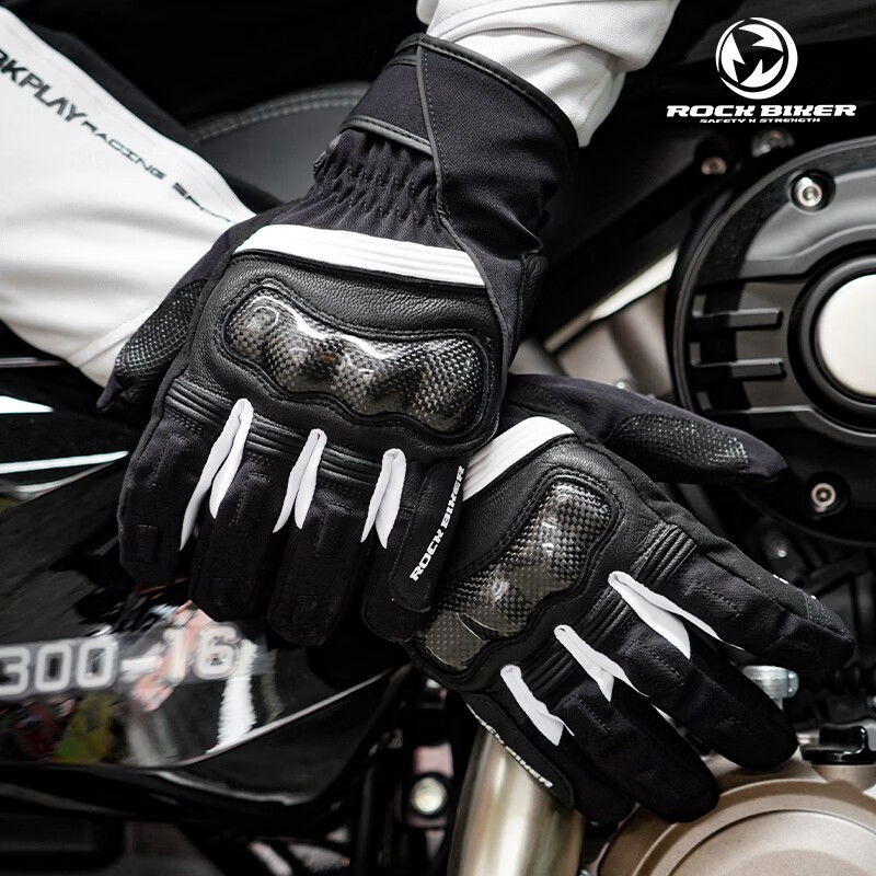 ROCK BIKER Hardcore Rider Motorcycle Gloves for Men and Women Anti-fall Winter Warm Touch Screen Motorcycle Riding Equipment Leader-Black and White XL