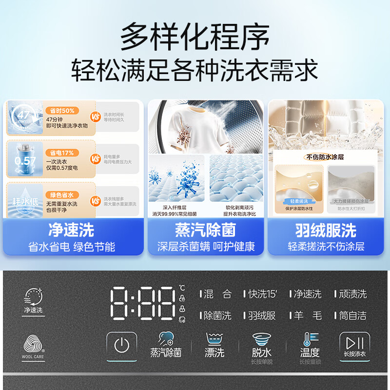 Midea drum washing machine fully automatic 10kg household ultra-thin first-level energy efficiency underwear washing 1.1 wash ratio MG100V36T old-for-new state subsidy