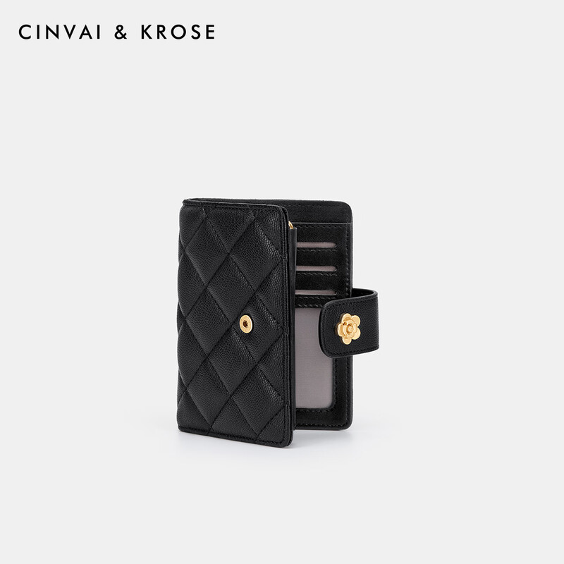 CinvaiKrose Light Luxury Genuine Cowhide Wallet Women's Mini Wallet Multi-Card Slot Coin Purse Girls Birthday Gift for Girlfriend and Wife Black Black Gift for Girls Practical