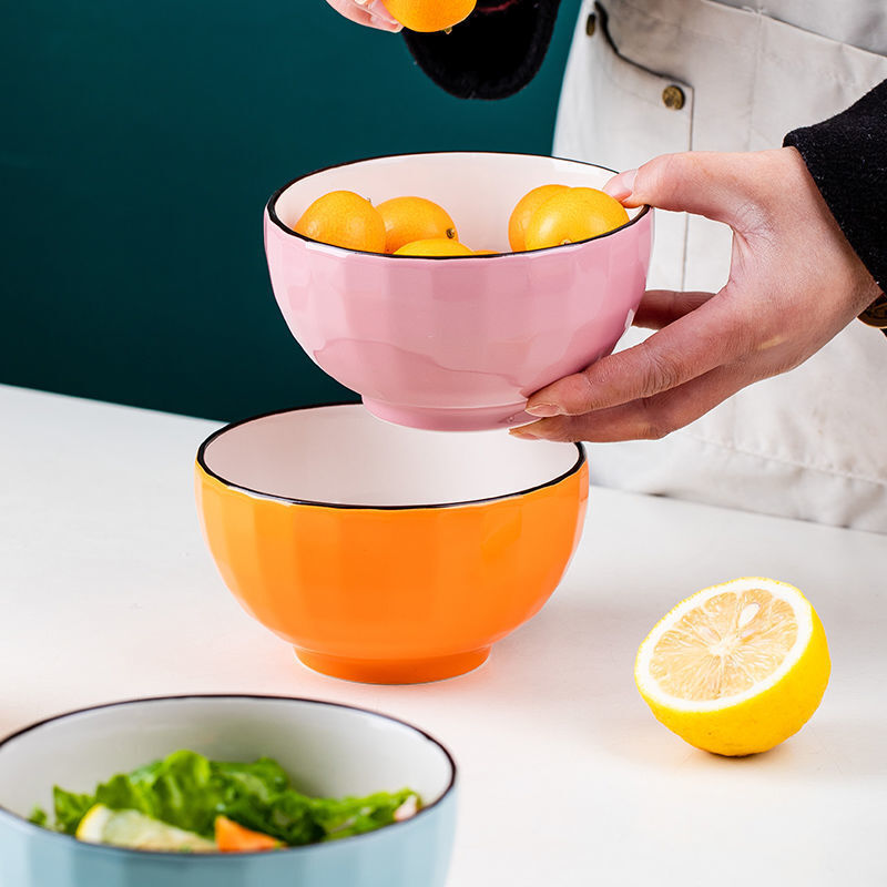 Kusenrong family bowls are divided into special-purpose bowls for one person and one color for family use. Light luxury household bowls, solid color ceramics, 5 pieces, colorful bowls yellow + blue + green + orange + pink