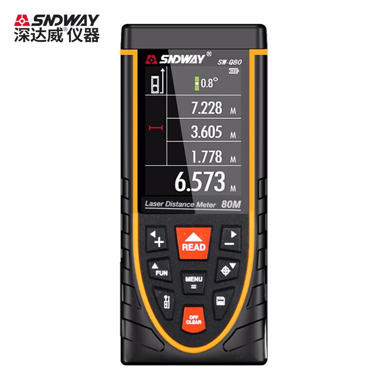 SNDWAY High-Precision Laser Distance Meter Handheld Rechargeable Infrared Electronic Scale Area Measuring Instrument SW-Q80 80 Meter Voice Model Camera Assist