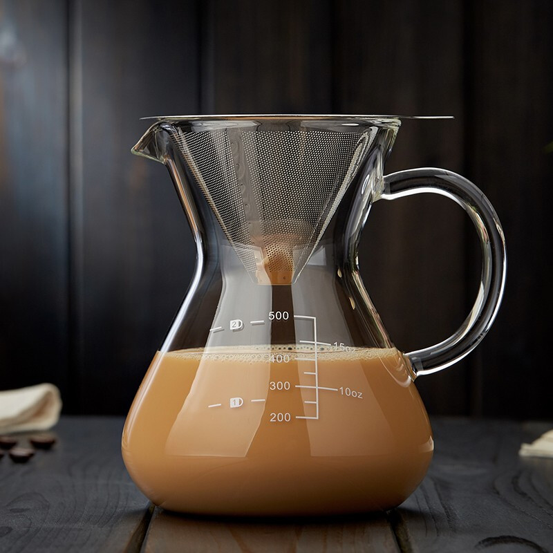 Mesni glass coffee pot with filter coffee set stainless steel drip filter cup filter paper free home use with scale hourglass pot 820ml