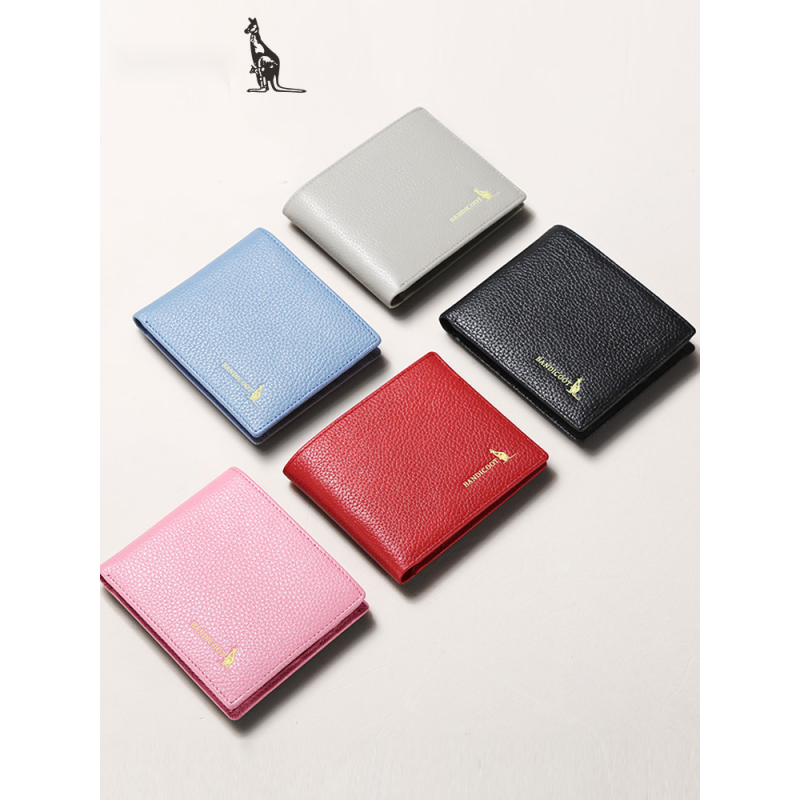 Kangaroo light luxury simple leather wallet women's short ins Chinese Valentine's Day simple fashion small coin purse women's thin red