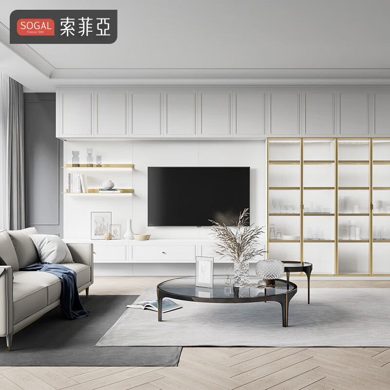 Sofia integrated wardrobe Nordic light luxury bedroom furniture multi-functional storage cloakroom wardrobe Aluminum frame glass door wardrobe Yuan/square meter Klavika series