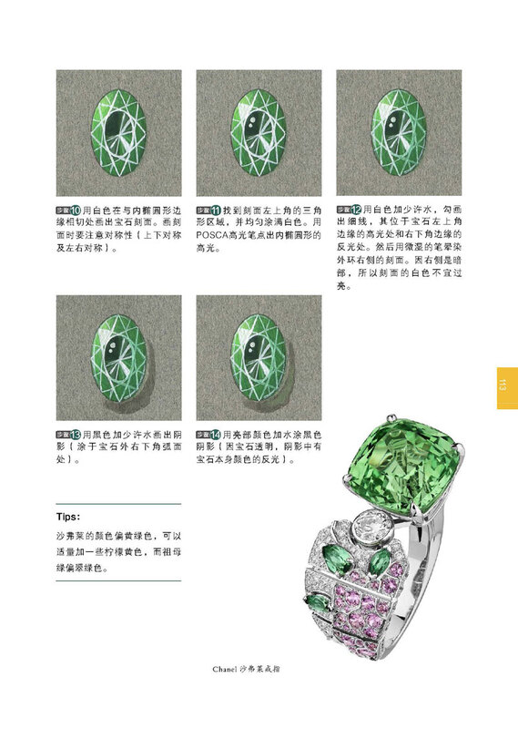 Basic to advanced tutorials on hand-drawing techniques for jewelry design (full color)