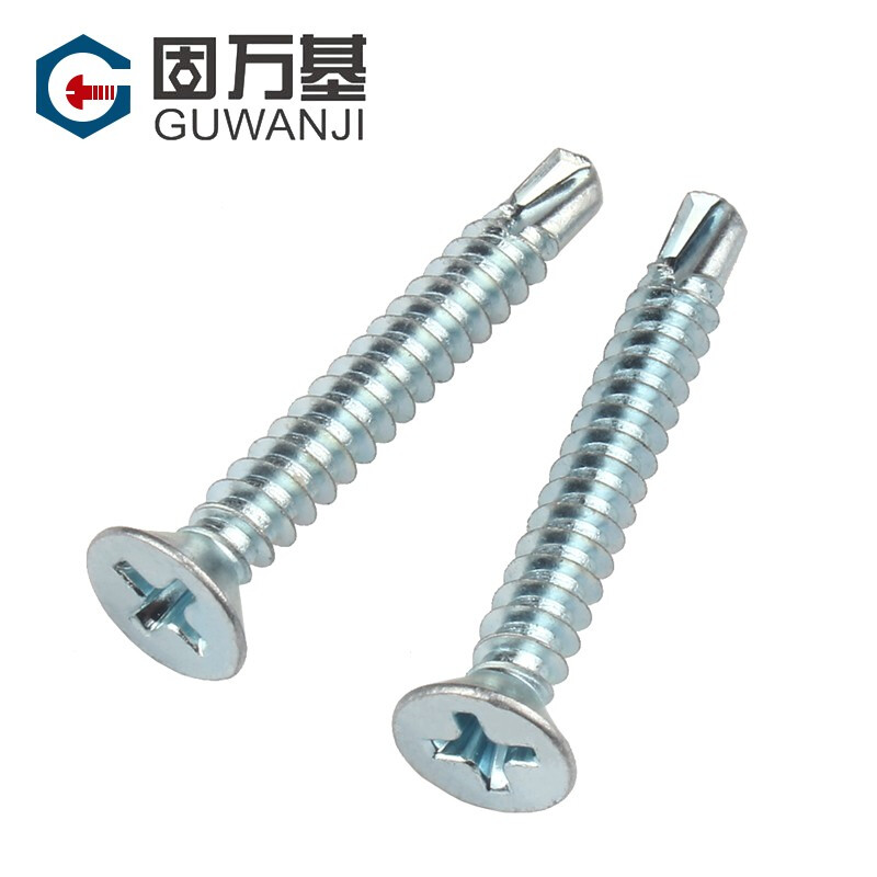 Guwanji cross flat head self-tapping self-drilling screws blue and white zinc countersunk head drill tail self-tapping screws dovetail self-tapping screws M4.2x25 1 catties package (about 270 pieces) blue and white zinc