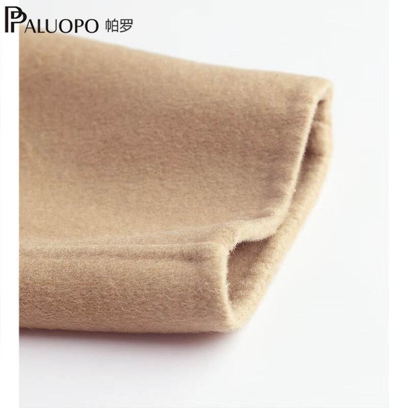 PALUOPO Autumn and Winter Hepburn style double-breasted lapel collar wool coat solid color belt waist slimming wool coat 45% wool 123 M 160/84A