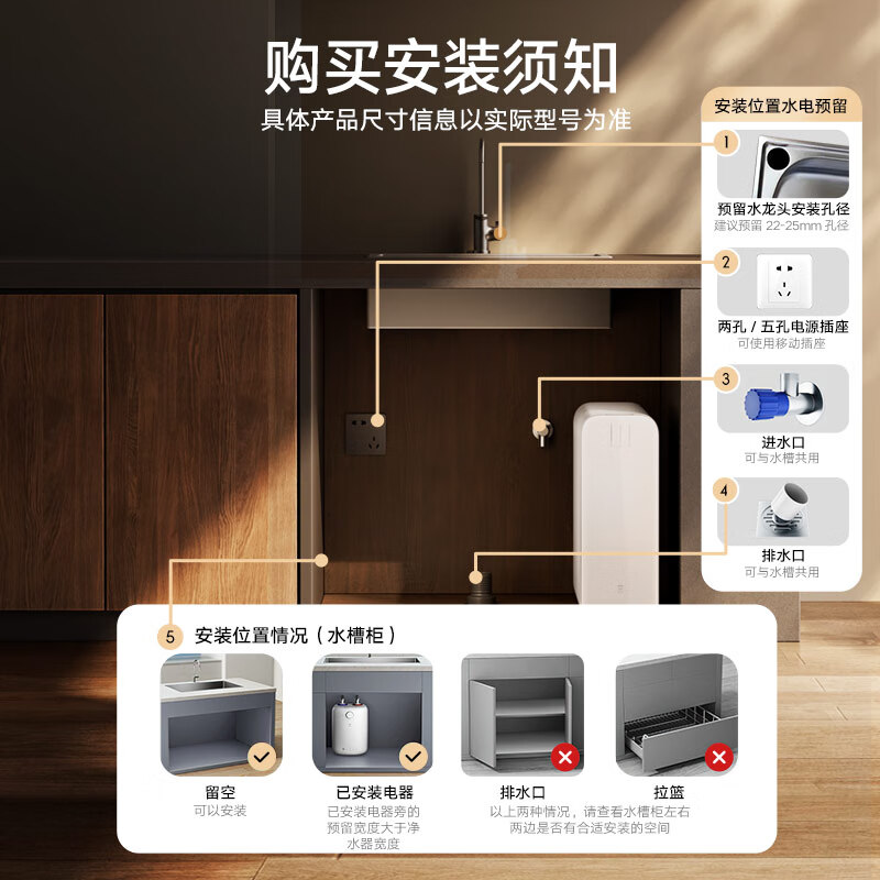 Mijia Xiaomi 1200G Pro dual-core water purifier household tankless kitchen type 8-year RO filter water purifier Xiaomi conference MR 1253-A