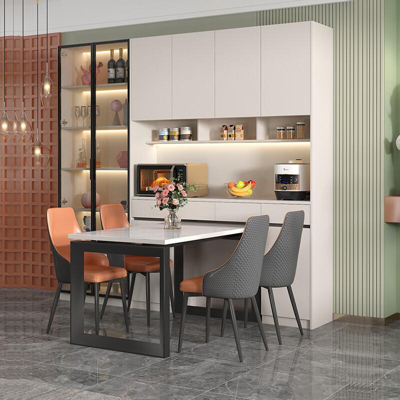 Qiangxiang Light Luxury Slate Sideboard High Cabinet Integrated Wall Multifunctional Storage Wine Cabinet Folding Dining Table Combination Customized G149 Style 7 (No Light) 1280*400*2300