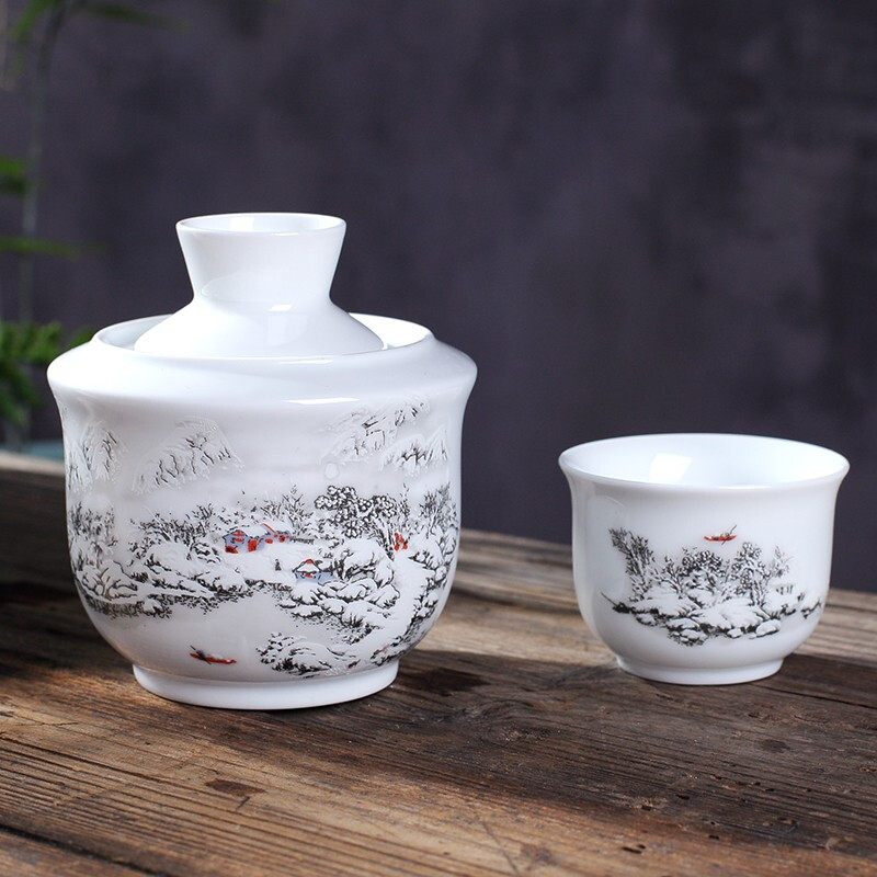 Jiulou Pavilion Jingdezhen blue and white ceramic wine warmer Chinese style ancient household old-fashioned wine scalding device wine warmer set 2 liang Snow scene 2 liang standard