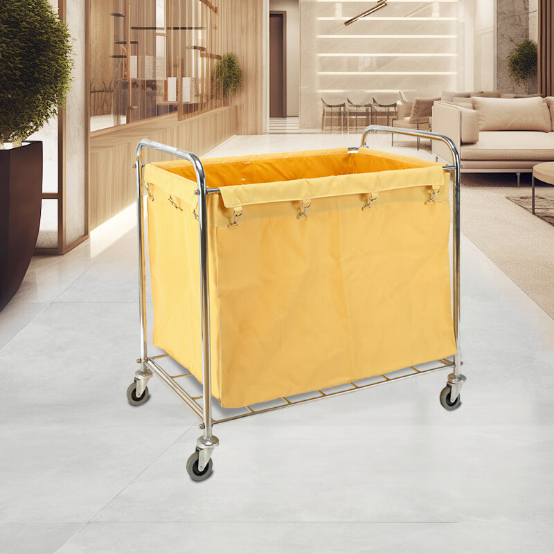 Baiyun Chaobao linen cart, hotel room service cart, hotel multi-functional thickened multi-bag hand push cleaning car, cleaning car, laundry room, dry cleaners, storage hand push, dirty recycling D-026 Yellow