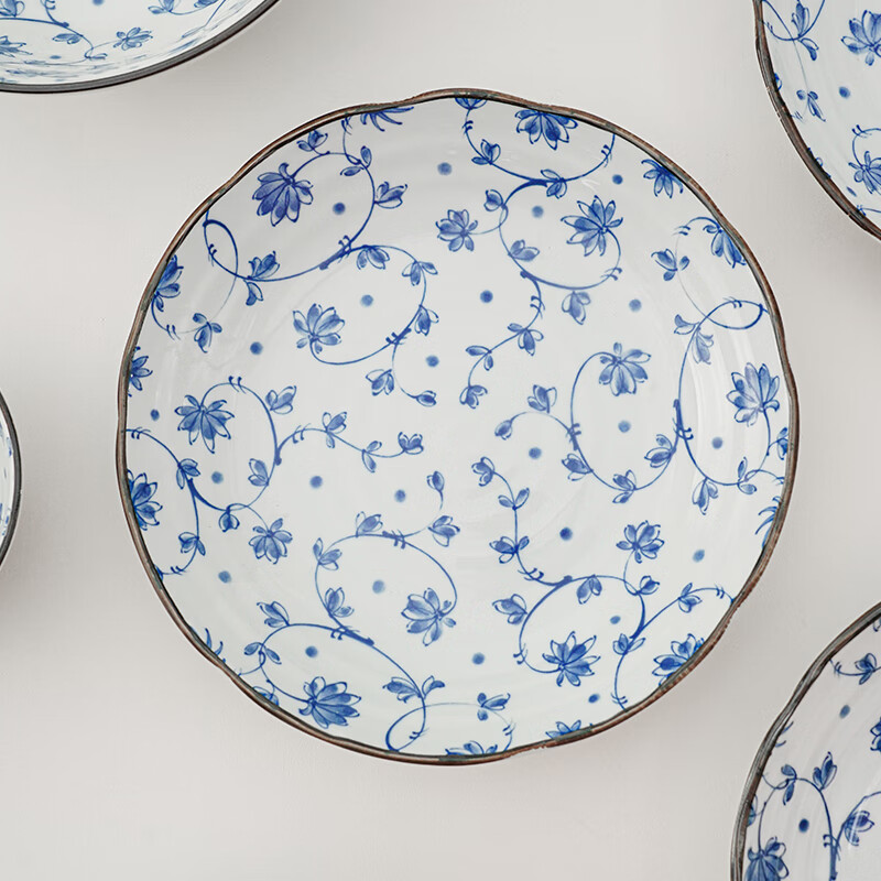 Minoware imported from Japan underglaze colored ceramic bowls and plates 6-piece tableware set