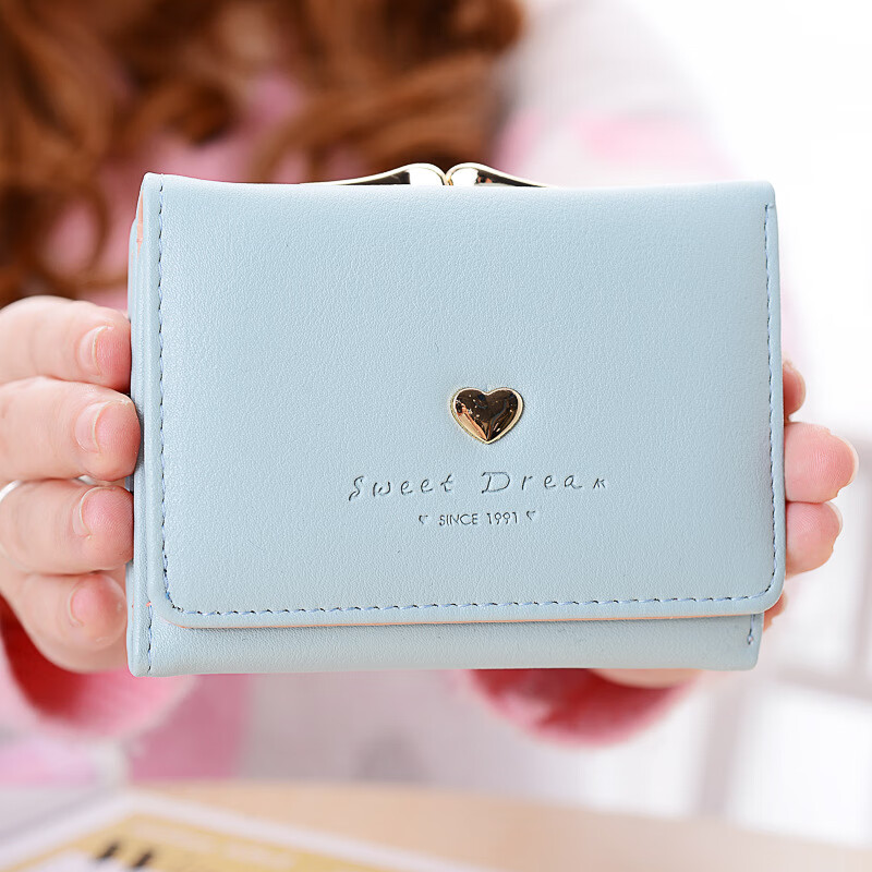 Cloth simple new wallet women's short Korean version small fresh and cute three-fold women's coin purse short wallet women's bag purple