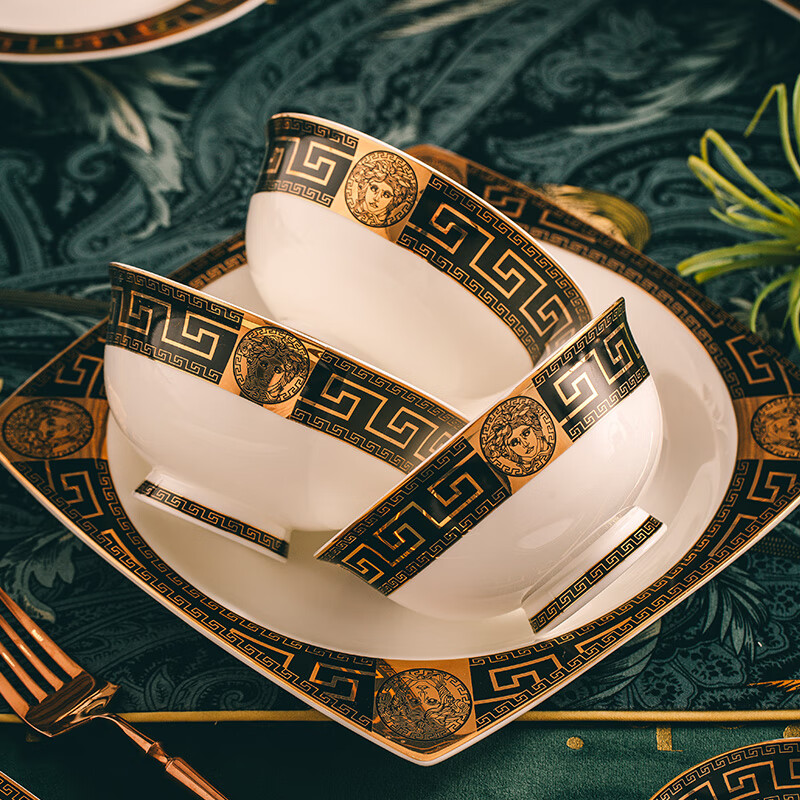 Hengshi Vasachi new dishware and tableware set for home high-end Chinese style complete bowl and plate set housewarming gift Vasachi 58-piece set