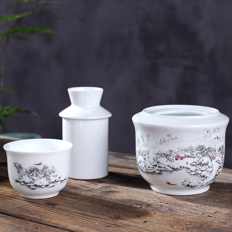 Jiulou Pavilion Jingdezhen blue and white ceramic wine warmer Chinese style ancient household old-fashioned wine scalding device wine warmer set 2 liang Snow scene 2 liang standard