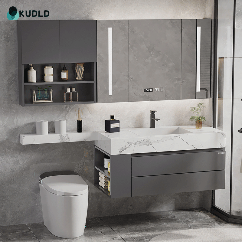 KUDLD German slate seamless ceramic integrated basin bathroom cabinet combination toilet extension smart washbasin hand wash basin right side cabinet (slate seamless basin) width 50cm 110cm (extension plate 70cm)