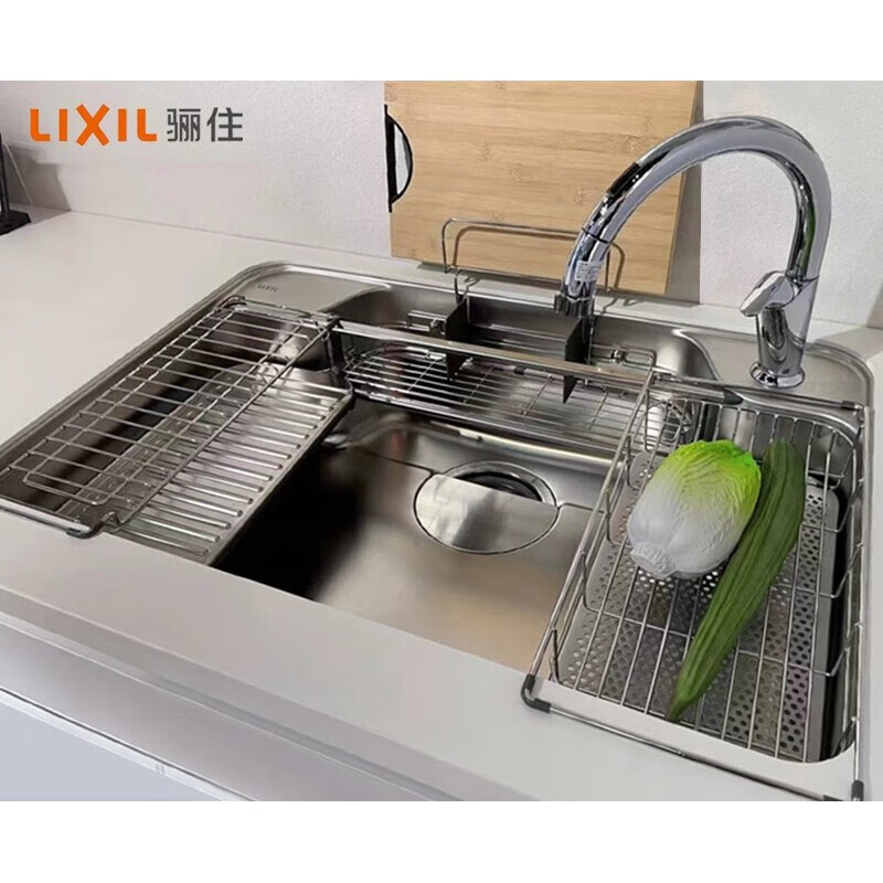LIXIL sink short stainless steel sink 3D embossed multi-functional 304 stainless steel multi-accessories water stop cover